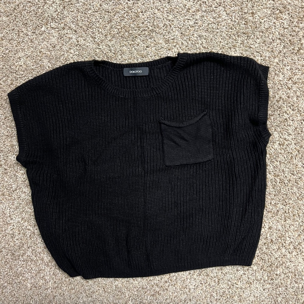 Dokotoo Black Knit Sweater Vest Sleeveless Crew Neck Pocket Top Size Large